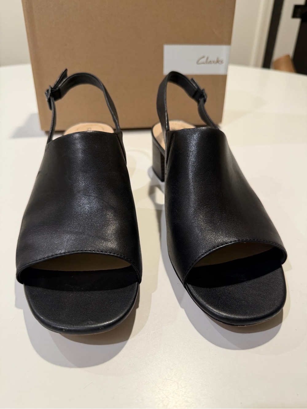 Clarks Elisa Kristie Black Leather Open-Toe Slingback Mules Size 12